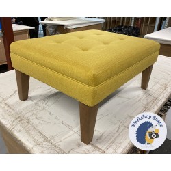 Fernworthy Shallow Buttoned Footstool with Border 81 x 61cm (32 x 24") Soft Weave Mustard - Single Piped Trim - 9ins Tapered Oak Leg 8593 Fernworthy Shallow Buttoned Footstool with Border 81 x 61cm (32 x 24") Soft Weave Mustard - Single Piped Trim - 9ins Tapered Oak Leg 8593