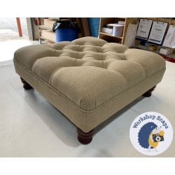 Glenmore Deep Buttoned Footstool with Border 61 x 61cm (24 x 24") Faux Wool Straw - 4ins Turned Mahogany Leg 4917