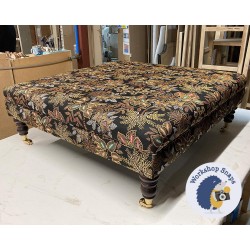 Arden Plain Top Footstool 91 x 91cm (36 x 36") COM JustFabrics Belrose Black - Plain Trim - 7ins Castor Mahogany Leg 7094