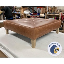 Cannock Shallow Buttoned Footstool 91 x 91cm (36 x 36") Antique Matt Leather Bridle - 6ins Concave Tapered Oiled Oak Leg 6943 Cannock Shallow Buttoned Footstool 91 x 91cm (36 x 36") Antique Matt Leather Bridle - 6ins Concave Tapered Oiled Oak Leg 6943