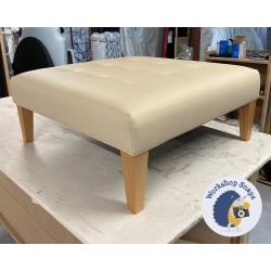 Cannock Shallow Buttoned Footstool 91 x 91cm (36 x 36") Faux Leather Cream - Piped Trim - 9ins Tapered Natural Leg 7769 Cannock Shallow Buttoned Footstool 91 x 91cm (36 x 36") Faux Leather Cream - Piped Trim - 9ins Tapered Natural Leg 7769