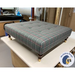 Cannock Shallow Buttoned Footstool 91 x 91cm (36 x 36") Wool Check Teal - 6ins Castor Mahogany Leg 8180 Cannock Shallow Buttoned Footstool 91 x 91cm (36 x 36") Wool Check Teal - 6ins Castor Mahogany Leg 8180