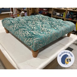 Kinver Deep Buttoned Footstool 91 x 91cm (36 x 36") COM Jane Clayton Kai Reef Teal - 5ins Turned Natural Leg 6406