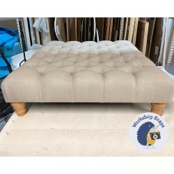 Kinver Deep Buttoned Footstool 91 x 91cm (36 x 36") Soft Weave Mist - 5ins Turned Natural Leg 7509