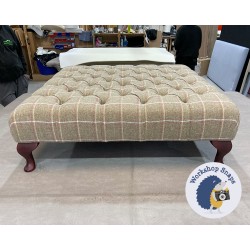 Kinver Deep Buttoned Footstool 91 x 91cm (36 x 36") Wook Check Yellow - 6" Queen Anne Mahogany Leg 5334