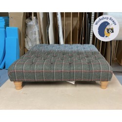 Kinver Deep Buttoned Footstool 91 x 91cm (36 x 36") Wool Check Teal - 4ins Turned Natural Leg 7786