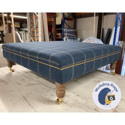 Wentwood Plain Top Footstool with Border 91 x 91cm (36 x 36") COM Clarke & Clarke Lanark Plaid Old Blue - Contrast Piped in Samuel & Sons Saison Cord Sea Grass - 7ins Castor Oak Leg 8793 Wentwood Plain Top Footstool with Border 91 x 91cm (36 x 36") COM Clarke & Clarke Lanark Plaid Old Blue - Contrast Piped in Samuel & Sons Saison Cord Sea Grass - 7ins Castor Oak Leg 8793