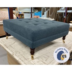 Fernworthy Shallow Buttoned Footstool with Border 91 x 91cm (36 x 36") BESPOKE Increased Pad Height - Single Piped Trim - 7ins Castor Mahogany Leg 8645 Fernworthy Shallow Buttoned Footstool with Border 91 x 91cm (36 x 36") BESPOKE Increased Pad Height - Single Piped Trim - 7ins Castor Mahogany Leg 8645