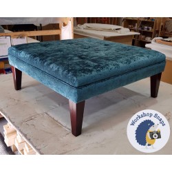 Fernworthy Shallow Buttoned Footstool with Border 91 x 91cm (36 x 36") Crushed Velvet Teal - 9ins Tapered Leg Mahogany 39163 Fernworthy Shallow Buttoned Footstool with Border 91 x 91cm (36 x 36") Crushed Velvet Teal - 9ins Tapered Leg Mahogany 39163