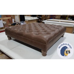 Glenmore Deep Buttoned Footstool with Border 91 x 91cm (36 x 36") Antique Matt Leather Dark Brown - 4ins Turned Leg Oak 4282 Glenmore Deep Buttoned Footstool with Border 91 x 91cm (36 x 36") Antique Matt Leather Dark Brown - 4ins Turned Leg Oak 4282