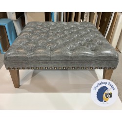 Glenmore Deep Buttoned Footstool with Border 91 x 91cm (36 x 36") Antique Matt Leather Storm - Full Vintage Stud Trim - 9ins Tapered Oak Leg 6152 Glenmore Deep Buttoned Footstool with Border 91 x 91cm (36 x 36") Antique Matt Leather Storm - Full Vintage Stud Trim - 9ins Tapered Oak Leg 6152