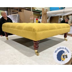 Glenmore Deep Buttoned Footstool with Border 91 x 91cm (36 x 36") Faux Wool Mustard - 7ins Castor Leg Mahogany 5225 Glenmore Deep Buttoned Footstool with Border 91 x 91cm (36 x 36") Faux Wool Mustard - 7ins Castor Leg Mahogany 5225