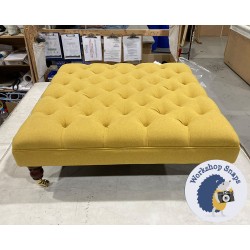 Glenmore Deep Buttoned Footstool with Border 91 x 91cm (36 x 36") Faux Wool Mustard - 7ins Castor Leg Mahogany 5225 Glenmore Deep Buttoned Footstool with Border 91 x 91cm (36 x 36") Faux Wool Mustard - 7ins Castor Leg Mahogany 5225