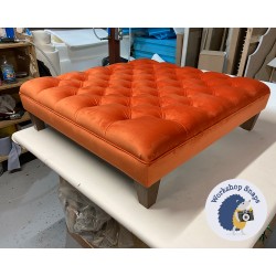 Glenmore Deep Buttoned Footstool with Border 91 x 91cm (36 x 36") Flat Velvet Pumpkin - 5ins Tapered Oak Leg 8598 Glenmore Deep Buttoned Footstool with Border 91 x 91cm (36 x 36") Flat Velvet Pumpkin - 5ins Tapered Oak Leg 8598
