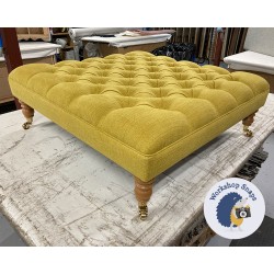 Glenmore Deep Buttoned Footstool with Border 91 x 91cm (36 x 36") Soft Weave Mustard - 7ins Natural Castor Leg 8678 Glenmore Deep Buttoned Footstool with Border 91 x 91cm (36 x 36") Soft Weave Mustard - 7ins Natural Castor Leg 8678