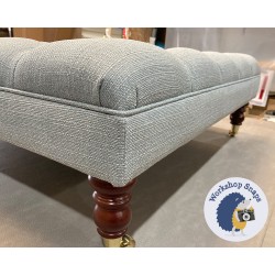 Glenmore Deep Buttoned Footstool with Border 91 x 91cm (36 x 36") Textured Weave Duck Egg - 7" Castor Mahogany Leg 5389 Glenmore Deep Buttoned Footstool with Border 91 x 91cm (36 x 36") Textured Weave Duck Egg - 7" Castor Mahogany Leg 5389