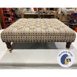 Glenmore Deep Buttoned Footstool with Border 91 x 91cm (36 x 36") Wool Spot Natural - Full Vintage Studs - 7ins Castor Mahogany Leg 6341 Glenmore Deep Buttoned Footstool with Border 91 x 91cm (36 x 36") Wool Spot Natural - Full Vintage Studs - 7ins Castor Mahogany Leg 6341