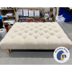Kinver Deep Buttoned Footstool 102 x 76cm (40 x 30") Basket Weave Off White - Single Piped - 5ins Tapered Natural Leg 5471