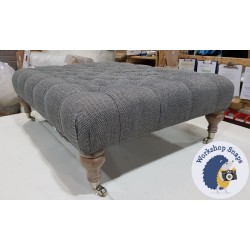 Kinver Deep Buttoned Footstool 102 x 76cm (40 x 30") Basket Weave Storm - 7.5ins Castor Leg Oak 4310