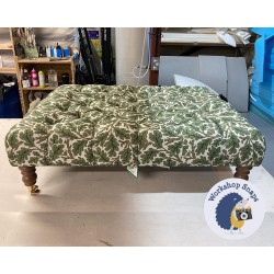 Kinver Deep Buttoned Footstool 102 x 76cm (40 x 30") COM Morris & Co Oak Fabric Forest Cream - 7ins Castor Oak Leg 7757