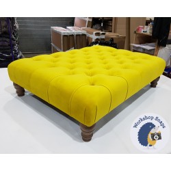 Kinver Deep Buttoned Footstool 102 x 76cm (40 x 30") Flat Velvet Buttercup - 5ins Turned Oak Leg 4541