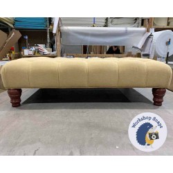 Kinver Deep Buttoned Footstool 102 x 76cm (40 x 30") House Cotton Mustard - Self Piped - 5ins Turned Mahogany Leg 5784