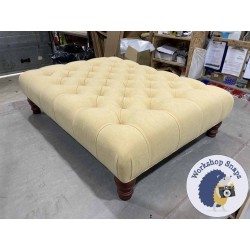 Kinver Deep Buttoned Footstool 102 x 76cm (40 x 30") House Cotton Mustard - Single Piped - 5ins Turned Mahogany Leg 5784