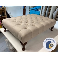Kinver Deep Buttoned Footstool 102 x 76cm (40 x 30") House Cotton Sesame - 6ins Queen Anne Mahogany Leg 8377
