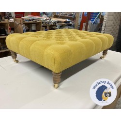 Kinver Deep Buttoned Footstool 102 x 76cm (40 x 30") Soft Weave Mustard - Single Piped - 7ins Castor Oak Leg 6837 2