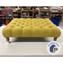 Kinver Deep Buttoned Footstool 102 x 76cm (40 x 30") Soft Weave Mustard - Single Piped - 7ins Castor Oak Leg 6837