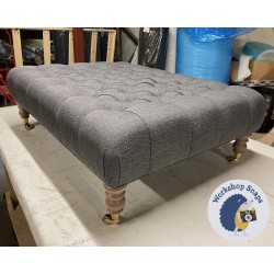 Kinver Deep Buttoned Footstool 102 x 76cm (40 x 30") Textured Weave Slate - Single Piped Trim - 7ins Castor Oak Leg 7793