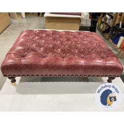 Kinver Deep Buttoned Footstool 102 x 76cm (40 x 30") Antique Matt Leather Oxblood - Full Studs - 6ins Castor Mahogany Leg 6453 2