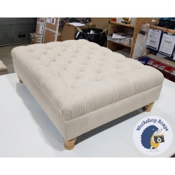 Glenmore Deep Buttoned Footstool with Border 102 x 76cm (40 x 30") Basket Weave Off White - 4ins Turned Natural Leg 4544