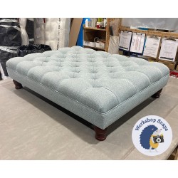 Glenmore Deep Buttoned Footstool with Border 102 x 76cm (40 x 30") Textured Weave Duck Egg - 4" Turned Mahogany Leg 5473