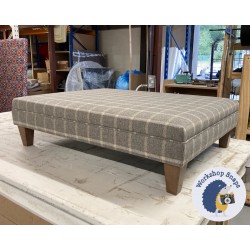 Glenmore Deep Buttoned Footstool with Border 102 x 76cm (40 x 30") Wool Check Hessian - 5ins Tapered Oak Leg 8906