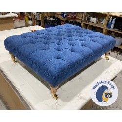 Glenmore Deep Buttoned Footstool with Border 102 x 76cm (40 x 30") Wool Plain Blue - 6ins Castor Natural Leg 6295