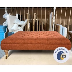 Glenmore Deep Buttoned Footstool with Border 102 x 76cm (40 x 30") Wool Plain Bronze - Single Piped Trim - 6ins Castor Oak Leg 7193