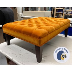 Glenmore Deep Buttoned Footstool with Border 102 x 76cm (40 x 30") Linwood Omega Burnt Orange - Double Piped Trim - 22.9cm Tapered Leg Mahogany 9376