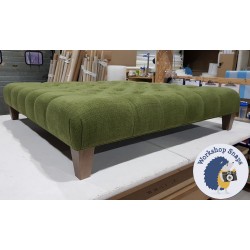 Kinver Deep Buttoned Footstool 122 x 122cm (48 x 48") Soft Weave Forest Green - Single Piped Trim - 5ins Tapered Leg Oak 4344
