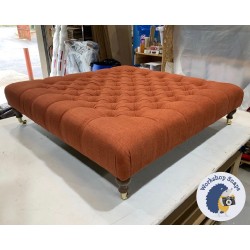 Kinver Deep Buttoned Footstool 122 x 122cm (48 x 48") Soft Weave Orange - 6in Castor Leg Oak 4891