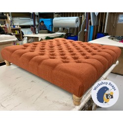 Kinver Deep Buttoned Footstool 122 x 122cm (48 x 48") Soft Weave Orange - Single Piped Trim - 4ins Turned Natural Leg 8015