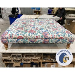 Wentwood Plain Top Footstool with Border 122 x 122cm (48 x 48") COM Eastnor Kime Wortham Pink Turq - 7ins Castor Natural Leg 6722 Wentwood Plain Top Footstool with Border 122 x 122cm (48 x 48") COM Eastnor Kime Wortham Pink Turq - 7ins Castor Natural Leg 6722