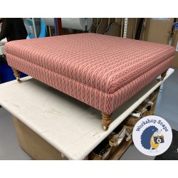 Wentwood Plain Top Footstool with Border 122 x 122cm (48 x 48") COM Jane Churchill Jasper Red - Pad Height Increased by 7cm - Single Piped Trim - 7ins Castor Natural Leg 8553 Wentwood Plain Top Footstool with Border 122 x 122cm (48 x 48") COM Jane Churchill Jasper Red - Pad Height Increased by 7cm - Single Piped Trim - 7ins Castor Natural Leg 8553