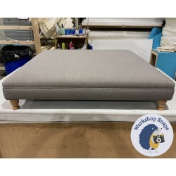 Wentwood Plain Top Footstool with Border 122 x 122cm (48 x 48") House Cotton French Grey - Single Piped Trim - 4ins Turned Natural Leg 6157 Wentwood Plain Top Footstool with Border 122 x 122cm (48 x 48") House Cotton French Grey - Single Piped Trim - 4ins Turned Natural Leg 6157