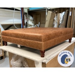 Fernworthy Shallow Buttoned Footstool with Border 122 x 122cm (48 x 48") Antique Matt Leather Bridle - Pad Increased to 9ins - 5ins Turned Mahogany Leg 7851 Fernworthy Shallow Buttoned Footstool with Border 122 x 122cm (48 x 48") Antique Matt Leather Bridle - Pad Increased to 9ins - 5ins Turned Mahogany Leg 7851