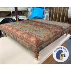 Fernworthy Shallow Buttoned Footstool with Border 122 x 122cm (48 x 48") COM Mulberry Nomad - 7ins Castor Oak Leg 9015