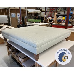 Fernworthy Shallow Buttoned Footstool with Border 122 x 122cm (48 x 48") Diamond Weave Seafoam - Single Piped Trim - 5ins Turned Oak Leg 8951 Fernworthy Shallow Buttoned Footstool with Border 122 x 122cm (48 x 48") Diamond Weave Seafoam - Single Piped Trim - 5ins Turned Oak Leg 8951