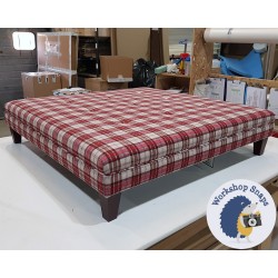 Fernworthy Shallow Buttoned Footstool with Border 122 x 122cm (48 x 48") Heritage Wool Red - 5ins Tapered Leg Mahogany 4578