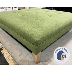 Fernworthy Shallow Buttoned Footstool with Border 122 x 122cm (48 x 48") Soft Weave Forest Green - 6" Concave Tapered Washed Oak Leg 5635