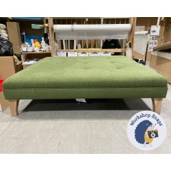 Fernworthy Shallow Buttoned Footstool with Border 122 x 122cm (48 x 48") Soft Weave Forest Green - 6" Concave Tapered Washed Oak Leg 5635